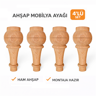 M38 - Klasik Mobilya Ayağı | Koltuk Ayak |15 cm - Kayın Ahşap 4'Lü Set
