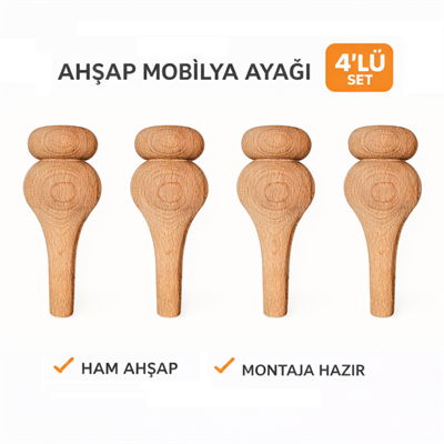 M39 - Mobilya Ayağı |Klasik Ayak |Kayın Ahşap 4'Lü Set - 15 cm