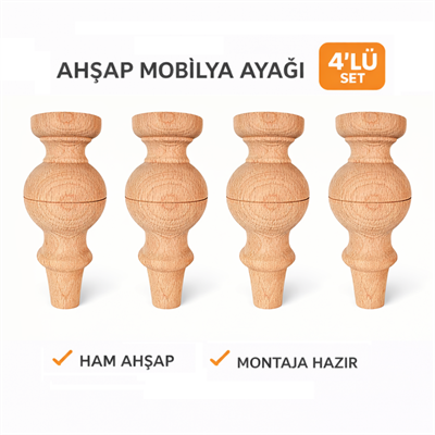 M40 - 15 cm Kanepe Ayağı |Dolap Ayağı |Kayın Ahşap 4'Lü Set