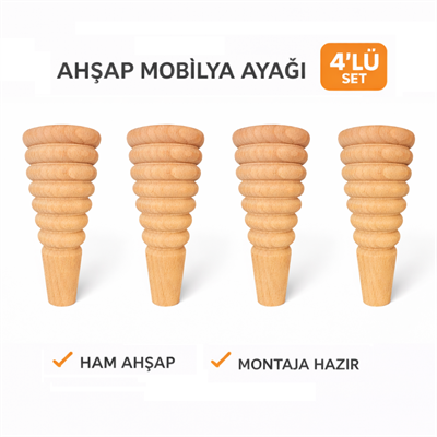M41 - Konsol Ayağı | Berjer Ayağı | Kayın Ahşap 4'Lü Set - 15 cm