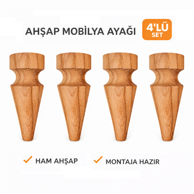 M42 - Modern Mobilya Ayağı | Retro Ayak | 15 cm Kayın Ahşap 4'Lü Set