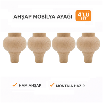 M61 - Baza Ayağı 8 CM | Dolap Ayağı | Kayın Ahşap 4'Lü Set