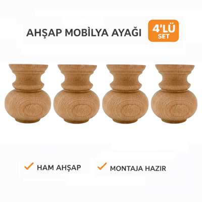 M62 - Klasik Baza Ayağı | Kanepe Ayağı | Dolap Ayağı 4'Lü Set 8 cm