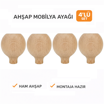M63 - Damla Ayak 8 cm | Topuz Ayak 4'Lü Set | Mobilya Ayağı