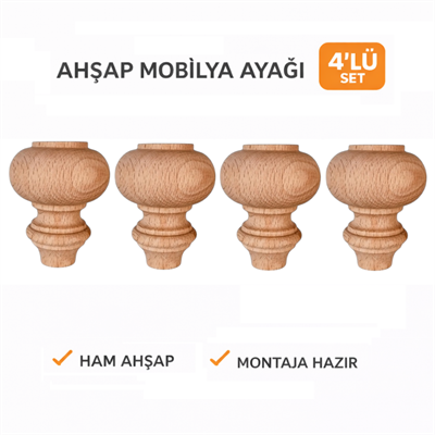 M64 - Retro Ayak | Ahşap Klasik Ayak | Kayın Ahşap 4'Lü Set - 8 cm