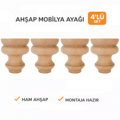 M65 - Torna Ayak 8 cm | 4'Lü Set Ayak | Mobilya Ayağı Ahşap