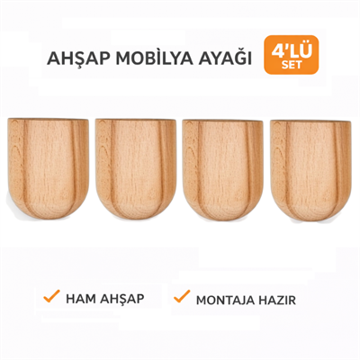 M67 - Bohem Ahşap Ayak | Silindir Ayak | Kayın Ahşap 4'Lü Set 8 - cm