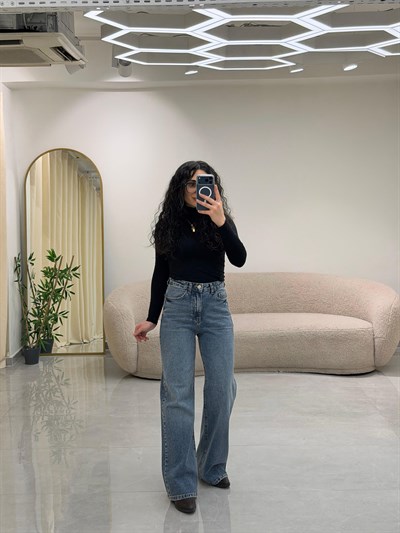 Açık Mavi Wide Leg Yüksek Bel Jean Pantolon