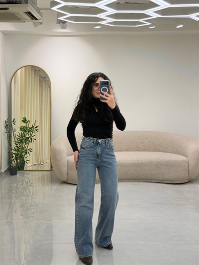 Açık Mavi Wide Leg Yüksek Bel Jean Pantolon