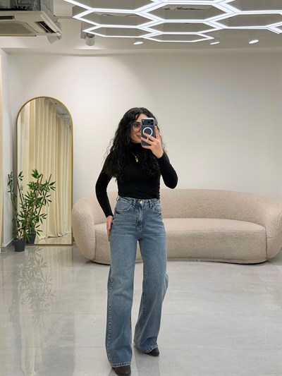 Açık Mavi Wide Leg Yüksek Bel Jean Pantolon