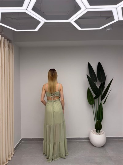 Askılı Sırt Detaylı Şifon Elbise Mint Yeşil