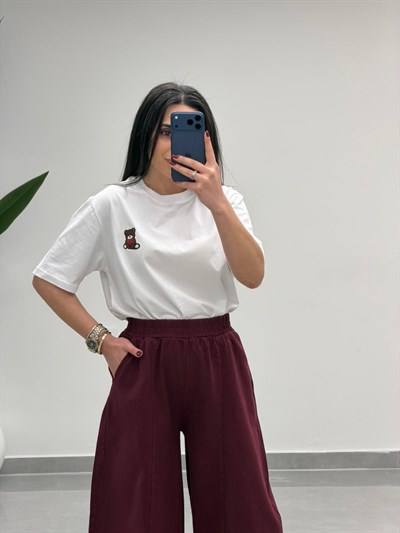 Balon Kesim Yüksek Bel Gabardin Pantolon Bordo