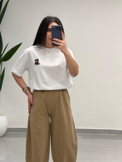 Balon Kesim Yüksek Bel Gabardin Pantolon Camel