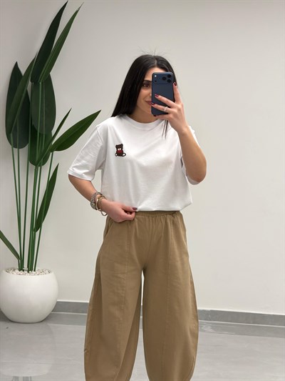 Balon Kesim Yüksek Bel Gabardin Pantolon Camel