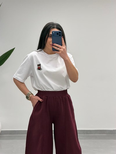 Balon Kesim Yüksek Bel Gabardin Pantolon Bordo