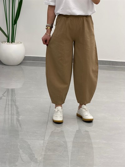 Balon Kesim Yüksek Bel Gabardin Pantolon Camel