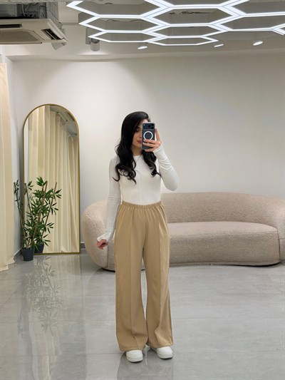 Bol Kesim Çımalı Pantolon Bej