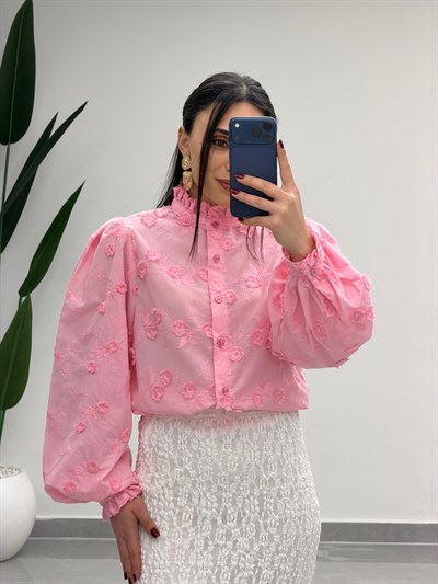 Çiçek Desen Gömlek Pembe