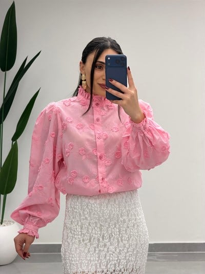 Çiçek Desen Gömlek Pembe