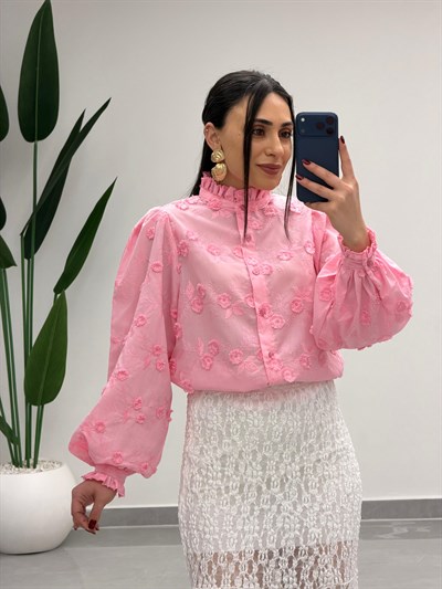 Çiçek Desen Gömlek Pembe