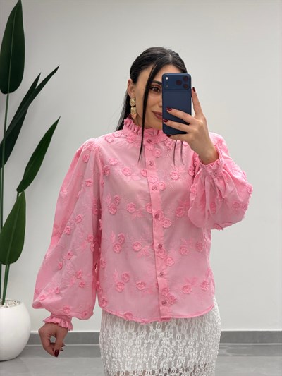 Çiçek Desen Gömlek Pembe