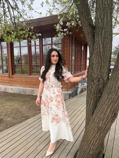 Çiçek Desen Kemerli Elbise