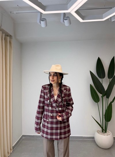 Düğmeli Ekose Ceket