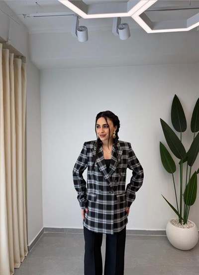 Düğmeli Ekose Ceket