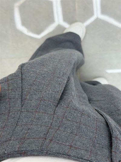 Ekose Kumaş Pantolon Gri