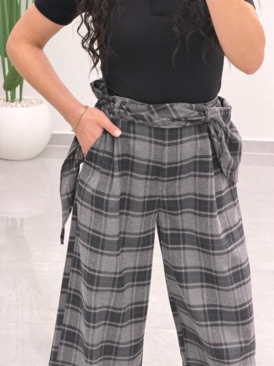 Fular Detaylı Marka Model Ekose Pantolon Gri