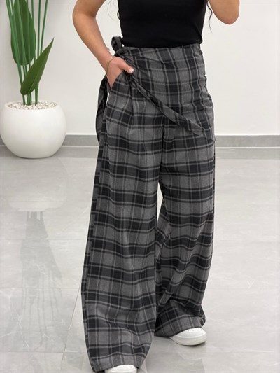 Fular Detaylı Marka Model Ekose Pantolon Gri