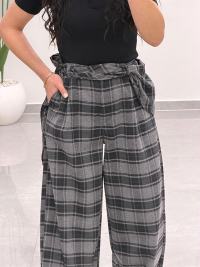 Fular Detaylı Marka Model Ekose Pantolon Gri