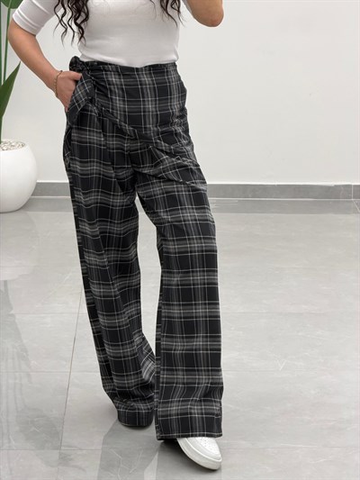 Fular Detaylı Marka Model Ekose Pantolon Siyah