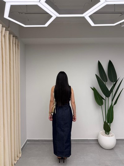 Gold Düğmeli Denim Elbise