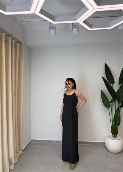 Gömlekli Askılı Elbise Takım Siyah