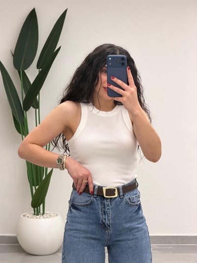 Halter Yaka Fitilli Atlet Beyaz