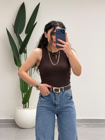 Halter Yaka Fitilli Atlet Kahve