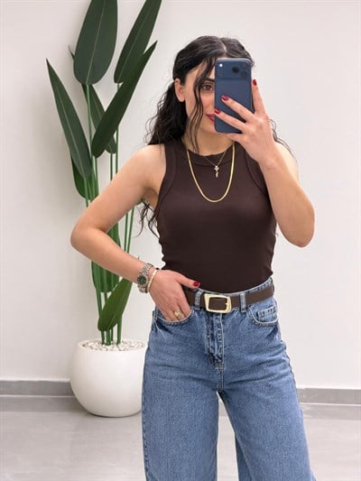 Halter Yaka Fitilli Atlet Kahve