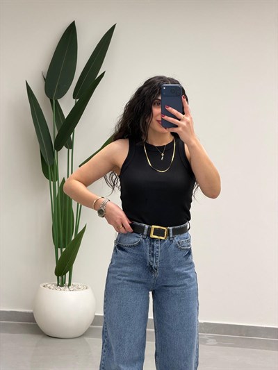 Halter Yaka Fitilli Atlet Siyah