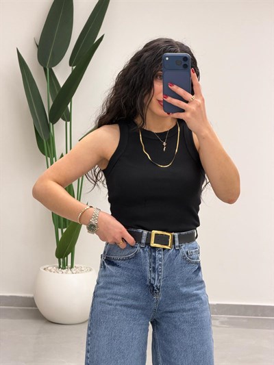 Halter Yaka Fitilli Atlet Siyah