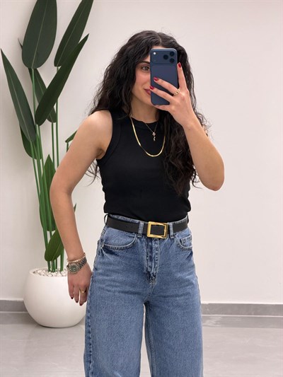 Halter Yaka Fitilli Atlet Siyah