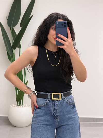 Halter Yaka Fitilli Atlet Siyah