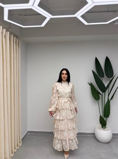 Kat Kat Volanlı Elbise Bej