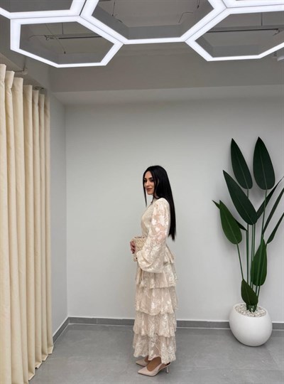 Kat Kat Volanlı Elbise Bej