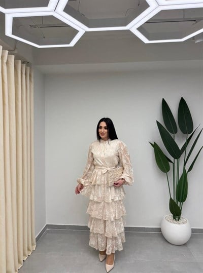 Kat Kat Volanlı Elbise Bej