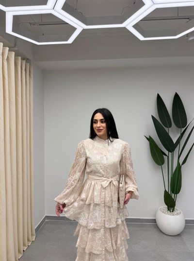 Kat Kat Volanlı Elbise Bej