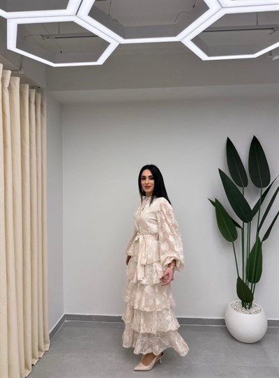 Kat Kat Volanlı Elbise Bej