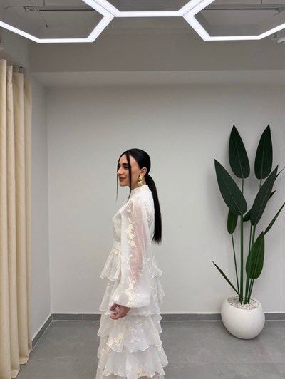 Kat Kat Volanlı Elbise Beyaz