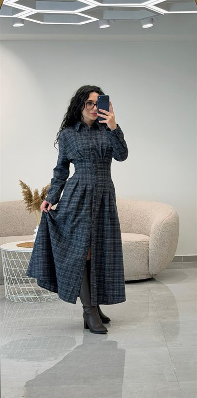 Korsajlı Ekose Elbise