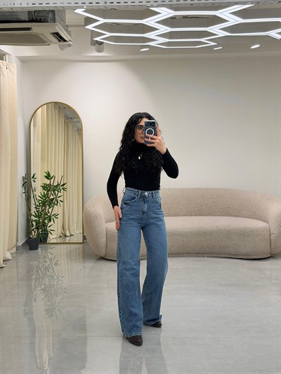 Mavi Wide Leg Yüksek Bel Jean Pantolon